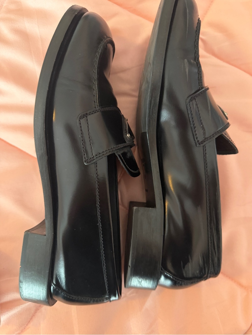 Prada Black Patent Leather Logo Penny Loafers - Picture 3 of 4